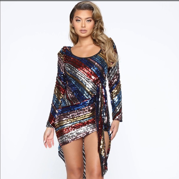 Glowing Dream Sequin Mini Dress asymmetrical SM - Picture 7 of 13